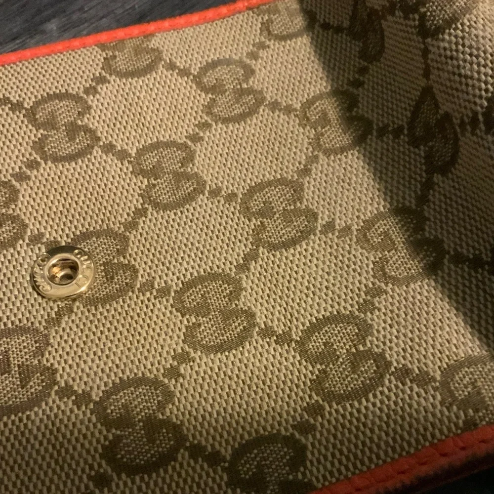Gucci Signature Monogram Canvas Wallet with Orange Leather Trim